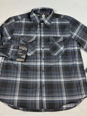Zero Foxtrot Shirt Men’s XXL Black & Gray Plaid Button Up Flip Cuff Flannel